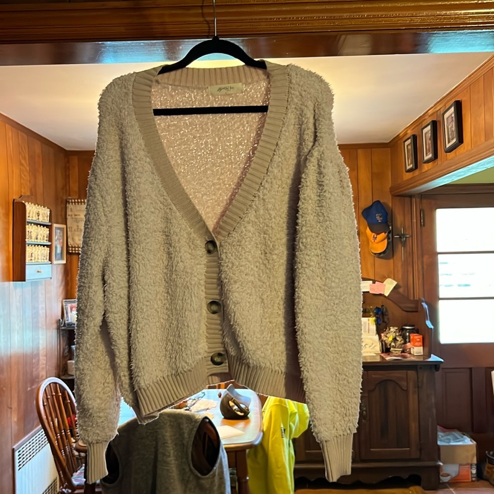 Cozy not quite cropped cardigan sweater